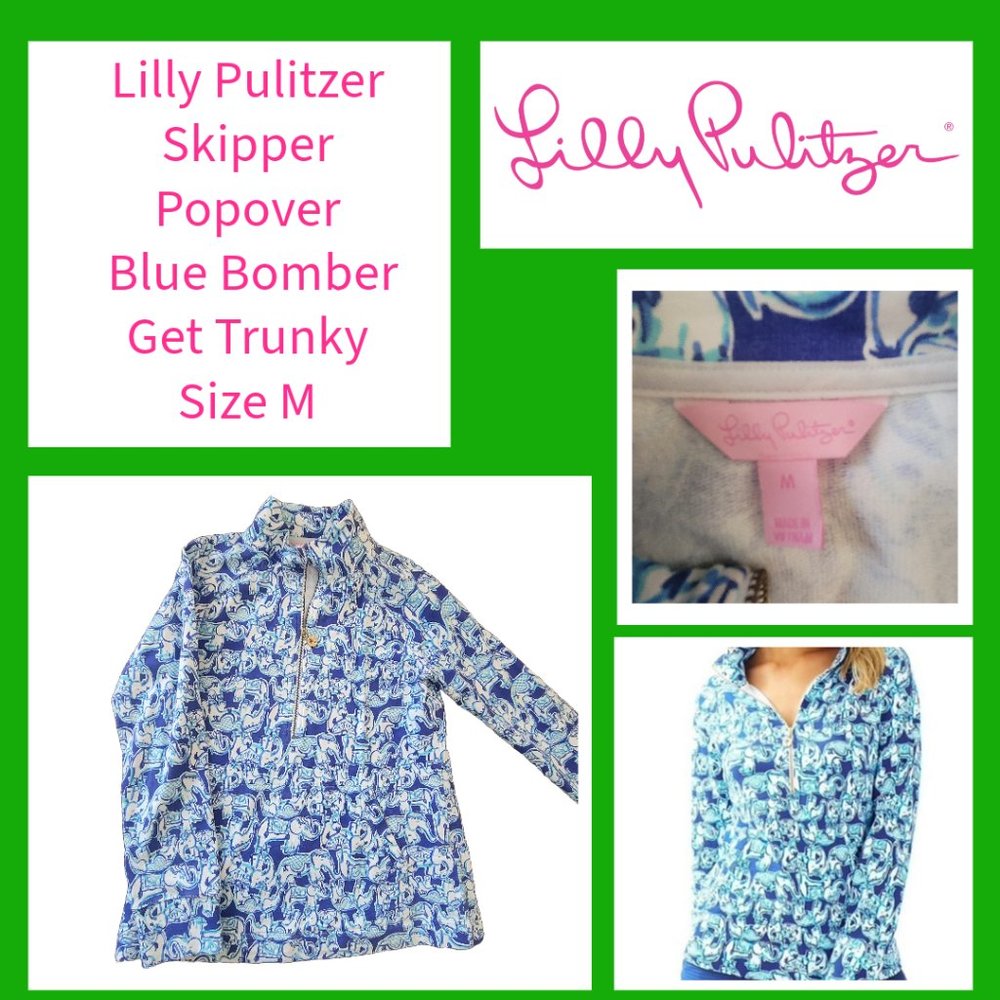 Lilly Pulitzer Skipper Popover 3/4 Zip - Get Trunky Bomber Blue - Size M